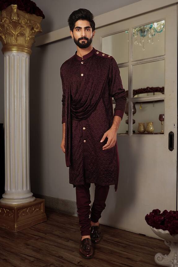 YAJY by Aditya Jain Purple Silk Trish Textured Kurta Set 1