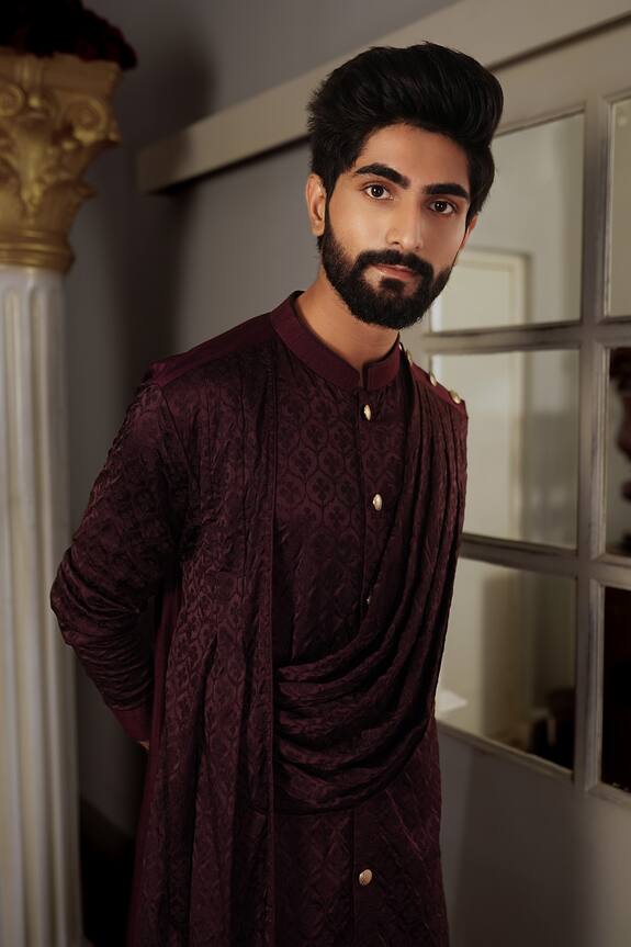 YAJY by Aditya Jain Purple Silk Trish Textured Kurta Set 5