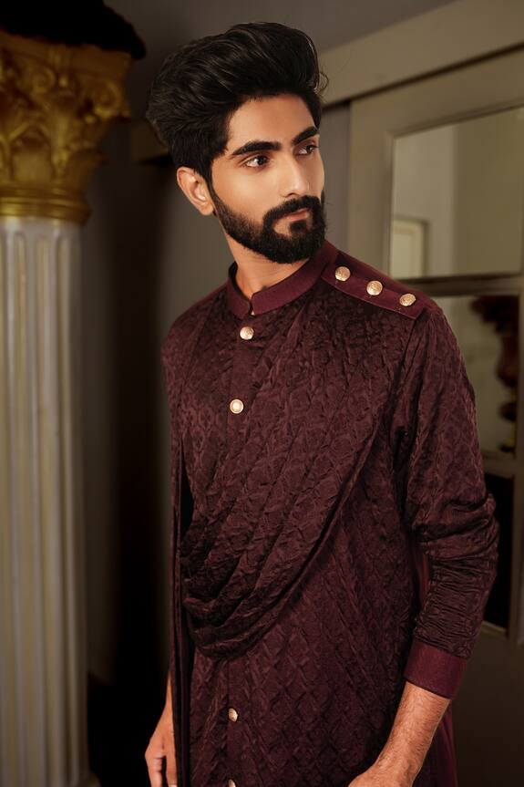 YAJY by Aditya Jain Purple Silk Trish Textured Kurta Set 6