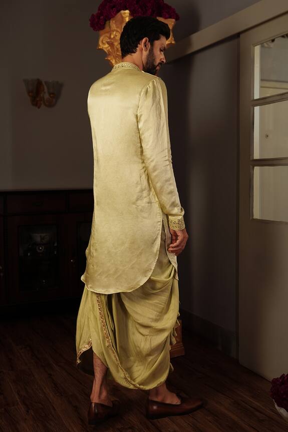 Shop_YAJY by Aditya Jain_Green Keyshi Silk Kurta And Dhoti Pant Set_at_Aza_Fashions