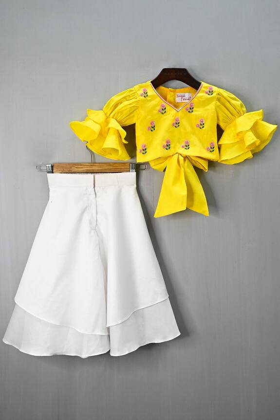Nadaan Parindey Yellow Ruffle Sleeves Top And Palazzo Set For Girls 1