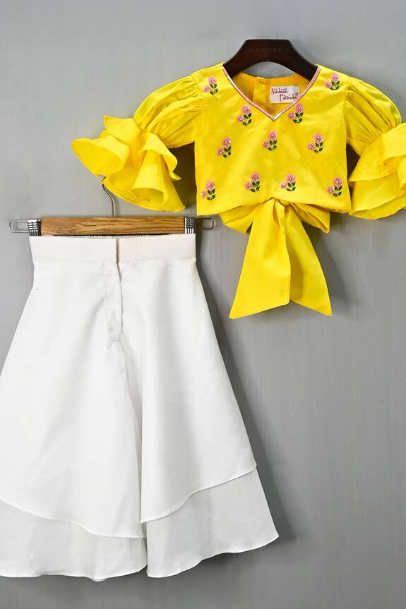 Nadaan Parindey Yellow Ruffle Sleeves Top And Palazzo Set For Girls 2