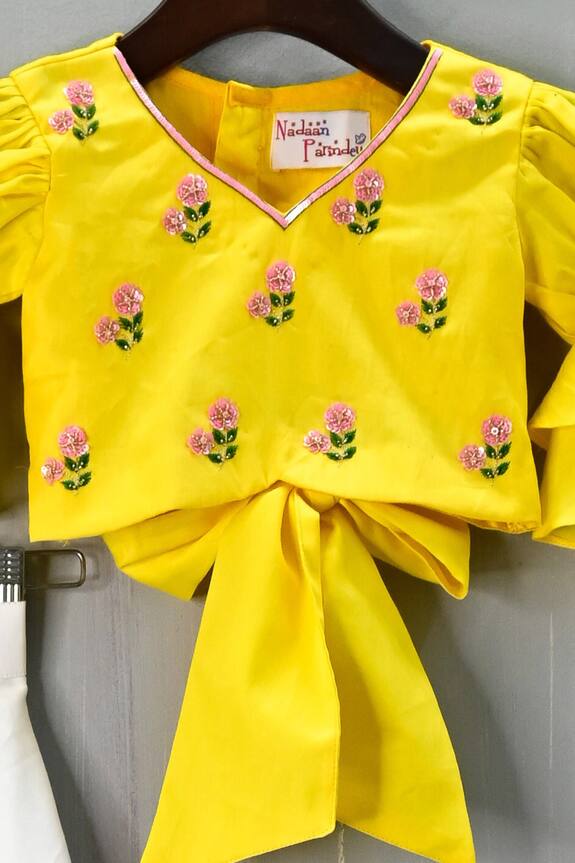 Nadaan Parindey Yellow Ruffle Sleeves Top And Palazzo Set For Girls 3