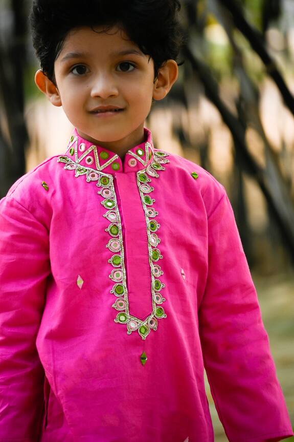 Nadaan Parindey Pink Embroidered Kurta Set For Boys 3