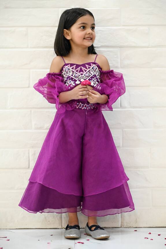Nadaan Parindey Purple Off Shoulder Top And Palazzo Set For Girls 1