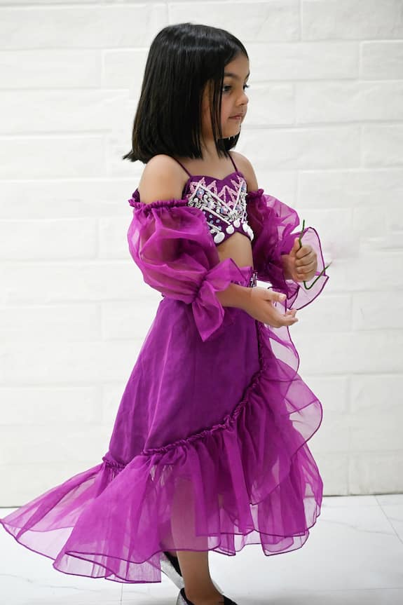 Nadaan Parindey Purple Off Shoulder Top And Skirt Set For Girls 3