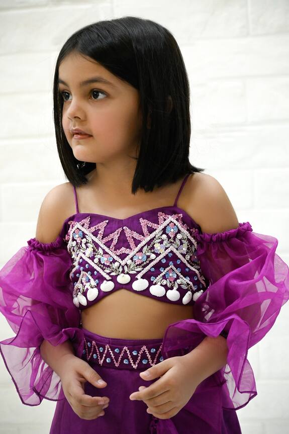 Nadaan Parindey Purple Off Shoulder Top And Skirt Set For Girls 4