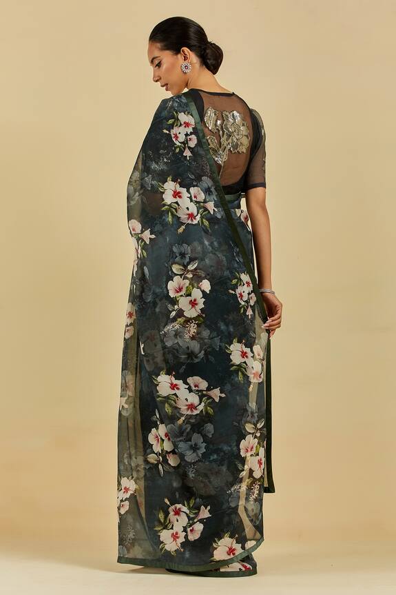 Atelier Shikaarbagh Black Adrienne Printed Saree With Blouse 2