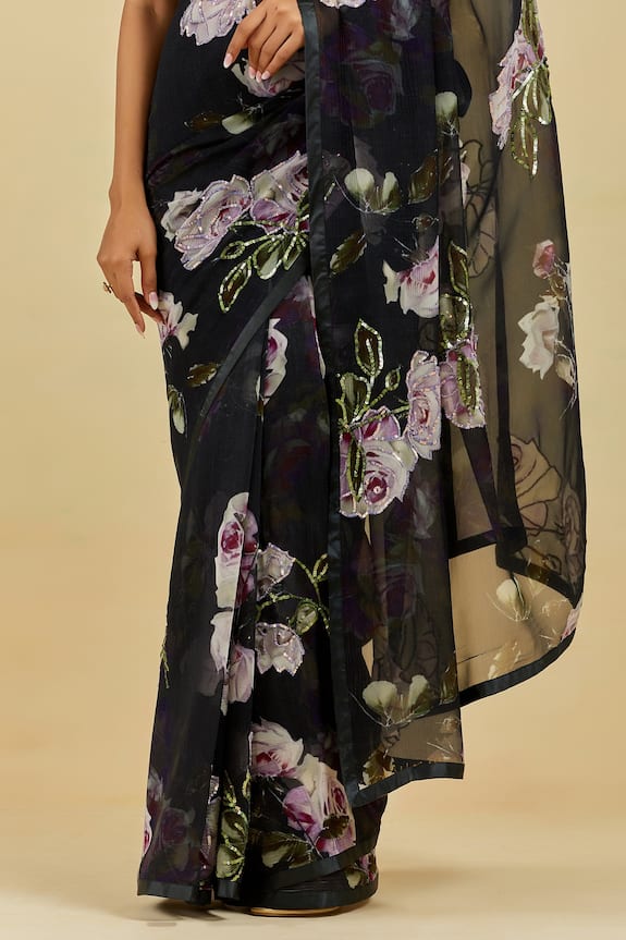Atelier Shikaarbagh Black Charlotte Printed Saree With Blouse 5