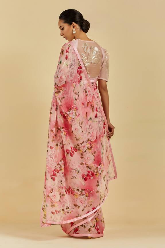 Shop_Atelier Shikaarbagh_Pink Audrey Printed Saree With Blouse_at_Aza_Fashions