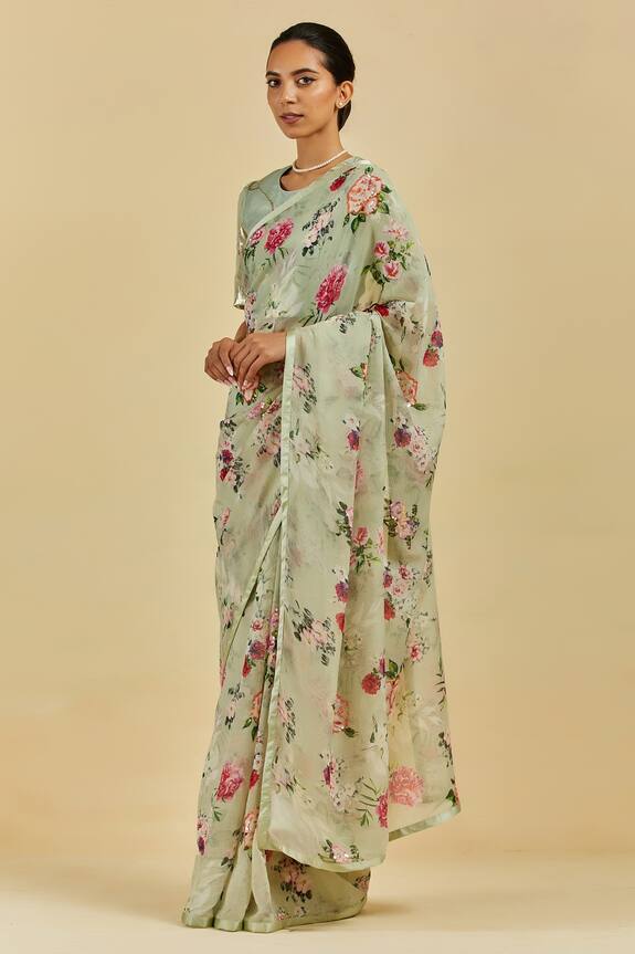 Atelier Shikaarbagh Green Natalie Printed Saree With Blouse 3