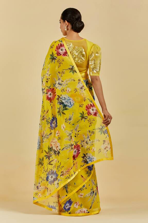 Atelier Shikaarbagh Yellow Claire Floral Print Saree With Blouse 2