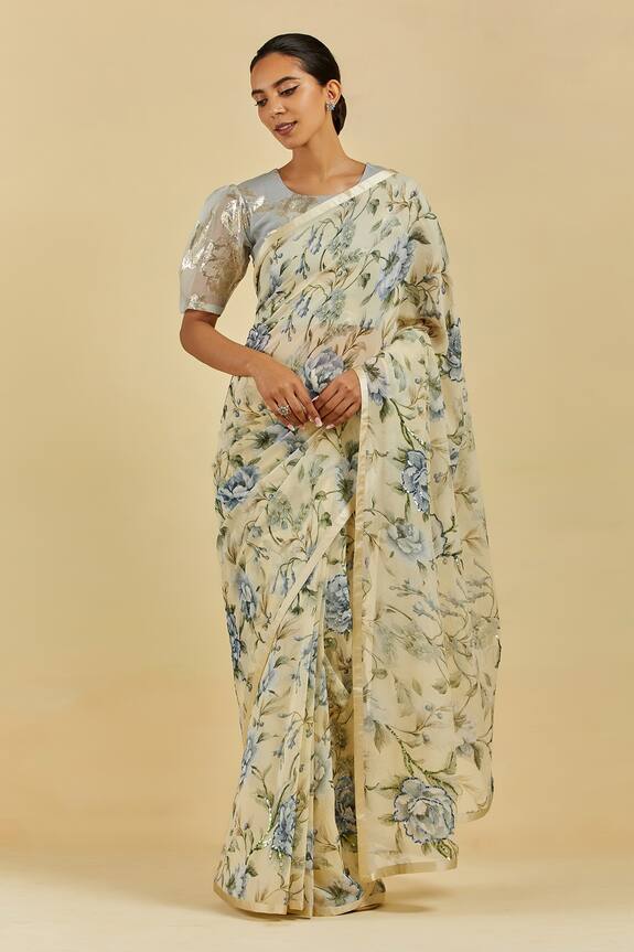 Atelier Shikaarbagh Yellow Avril Printed Saree With Blouse 1