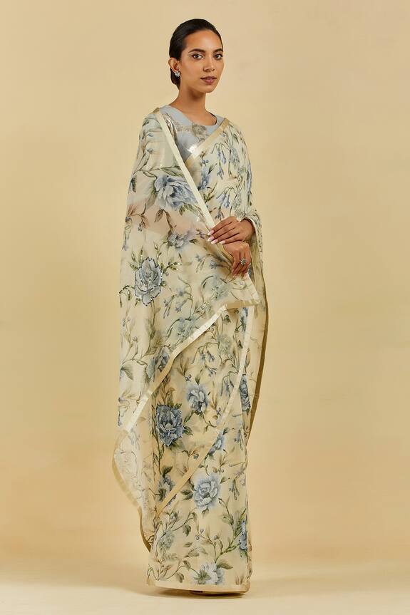 Atelier Shikaarbagh Yellow Avril Printed Saree With Blouse 3