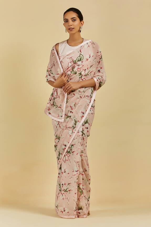 Atelier Shikaarbagh Pink Madelyn Printed Saree With Blouse 1