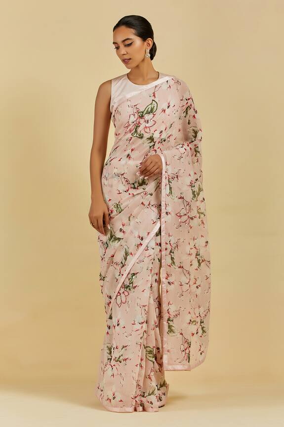 Atelier Shikaarbagh Pink Madelyn Printed Saree With Blouse 4