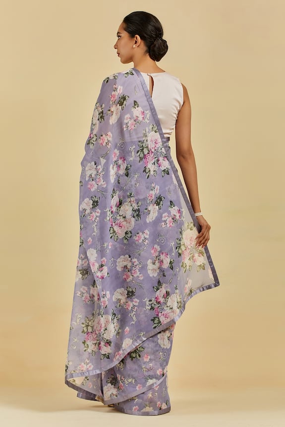 Atelier Shikaarbagh Blue Sophie Floral Print Saree With Blouse 2