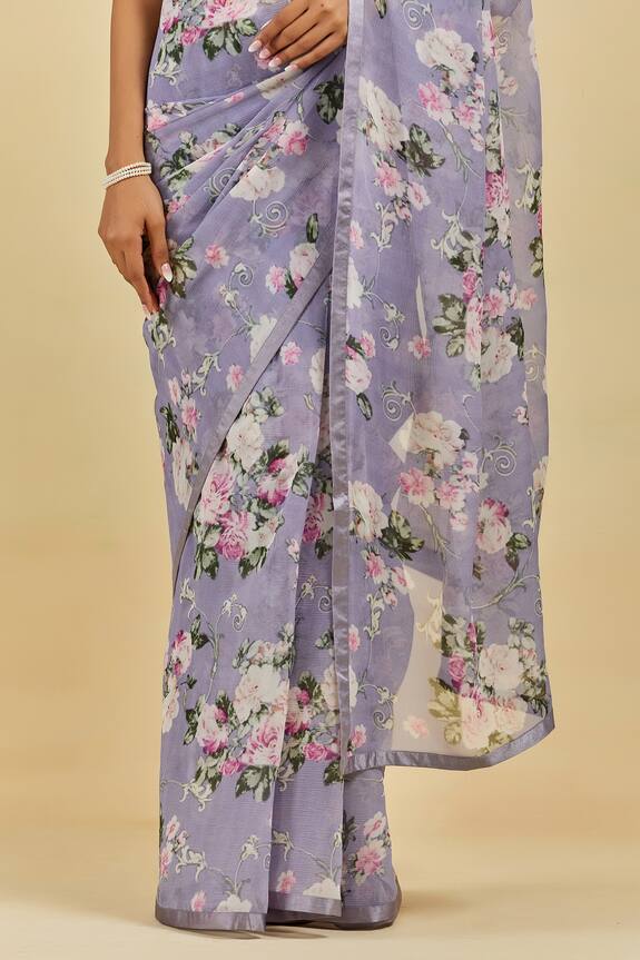 Atelier Shikaarbagh Blue Sophie Floral Print Saree With Blouse 5