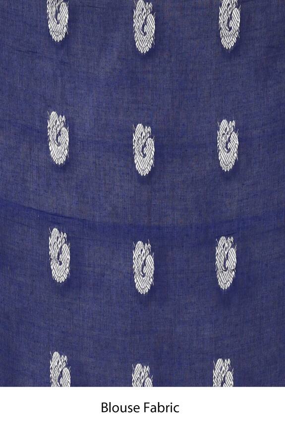 Shop_Aryavir Malhotra_Blue Peacock Motif Cotton Saree_Online_at_Aza_Fashions