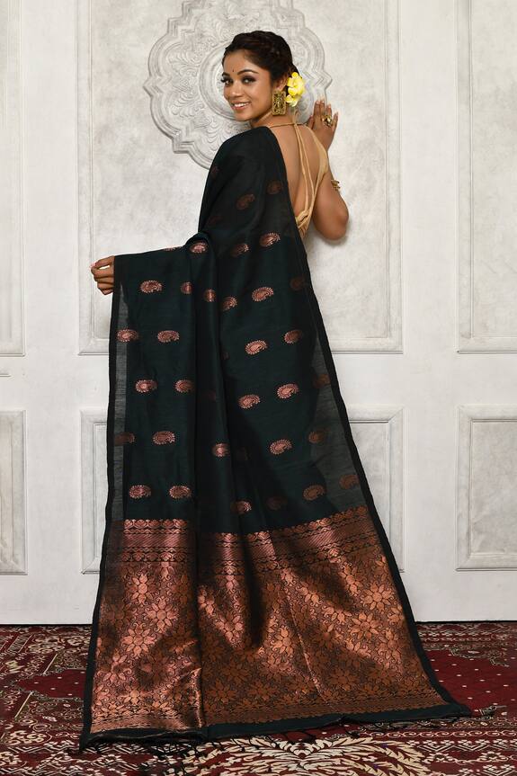 Buy Aryavir Malhotra Green Organic Linen Saree Online Aza Fashions