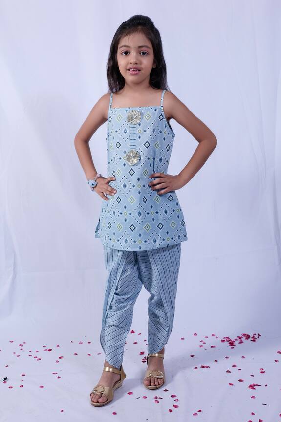 Pankhuri by Priyanka Blue Patola Print Kurta And Tulip Pant Set For Girls 0