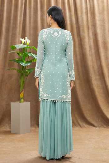 Jaipuri Pearl Hand Work Green Georgette Kurti Kurta Fabric GP48