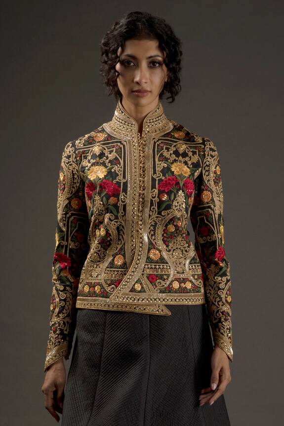 Rohit Bal Black Silk Velvet Embroidered Jacket 1