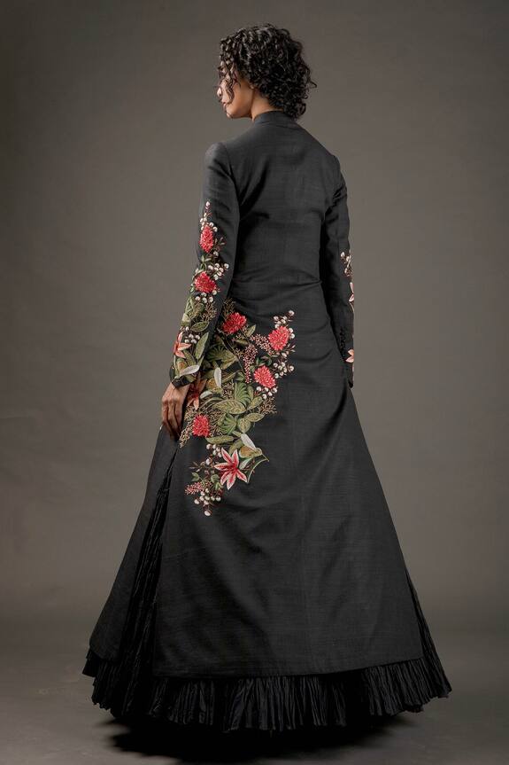 Rohit Bal Black Silk Floral Resham Embroidered Jacket 2