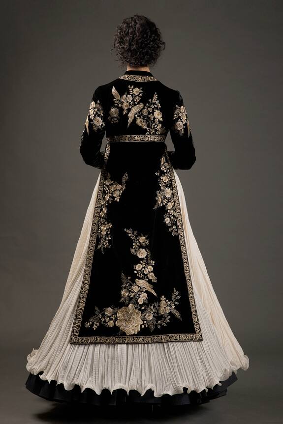 Rohit Bal Black Cotton Silk Velvet Embroidered Split Anarkali Set 2