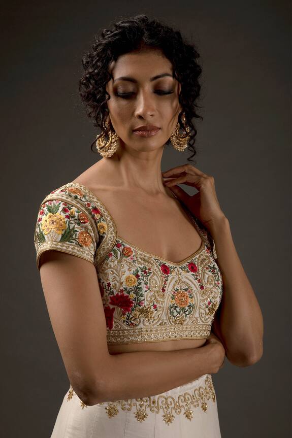 Rohit Bal Ivory Cotton Chanderi Silk Embroidered Lehenga Set 4