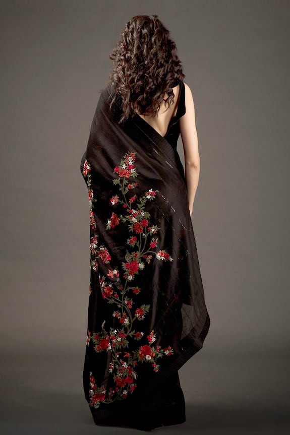 Rohit Bal Black Embroidered Chanderi Silk Saree With Blouse 2