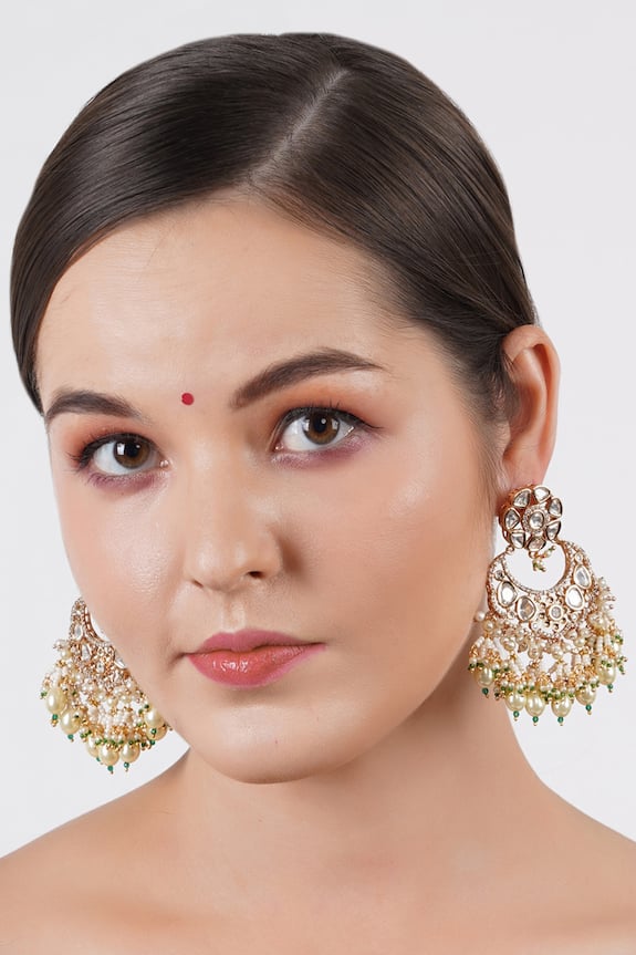 Chhavi's Jewels Kundan Embellished Chandbali Earrings 0