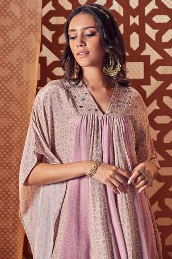PINK ENCHANTED PRINT CREPE LONG BEYZA KAFTAN