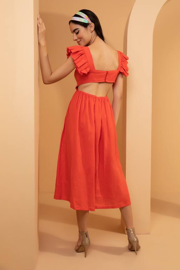 Buy Tarini Vij Orange Pure Linen Scarlett Midi Dress Online Aza Fashions