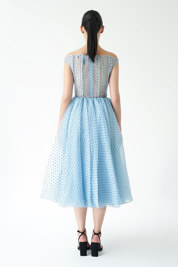 Buy Gauri & Nainika Blue Polka Dot Midi Dress Online Aza Fashions
