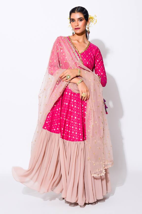 Rishi & Vibhuti Pink Georgette Catherine Angrakha Anarkali With Dupatta 0