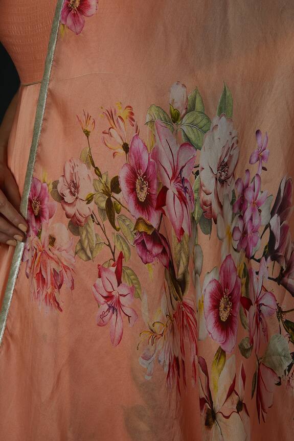 Rohit Bal Peach Cotton Floral Print Anarkali Set 4