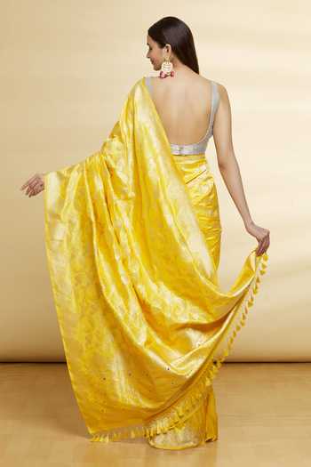 Soft Yellow Silk Saree with Floral Embroidery