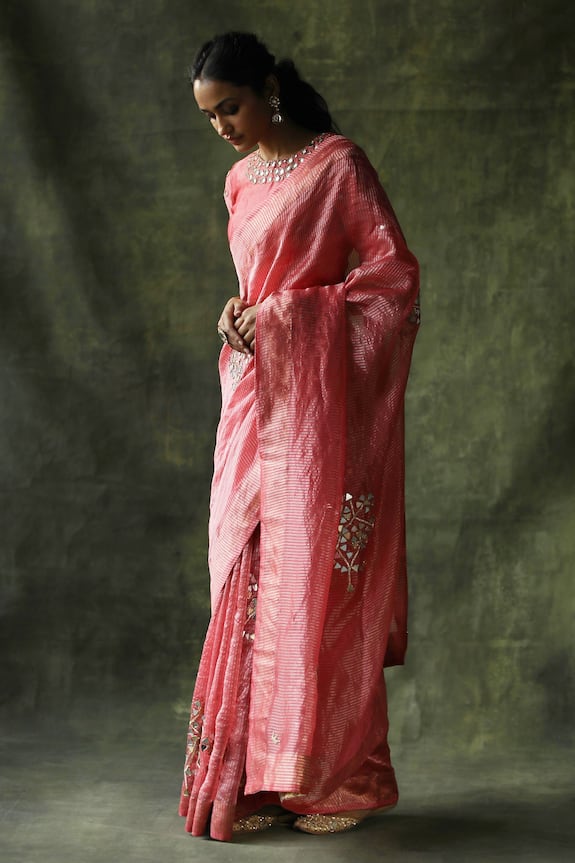 Begum Pret Peach Gulnaaz Saree With Embroidered Blouse 0
