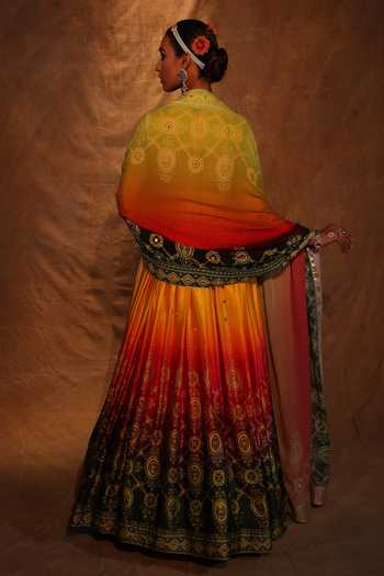 Green Gajji Silk  Embroidered Kurta Set With Dupatta