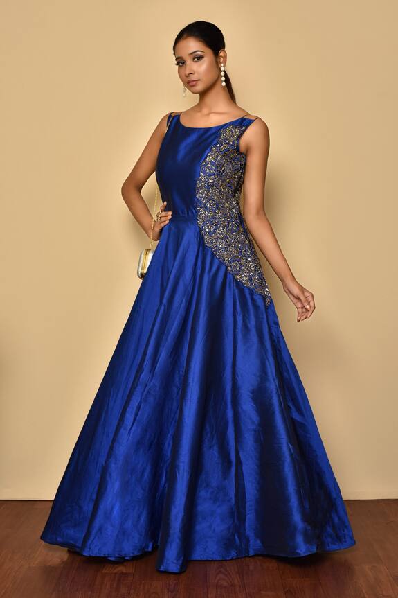 Aryavir Malhotra Blue Taffeta Sequin Embroidered Gown 0