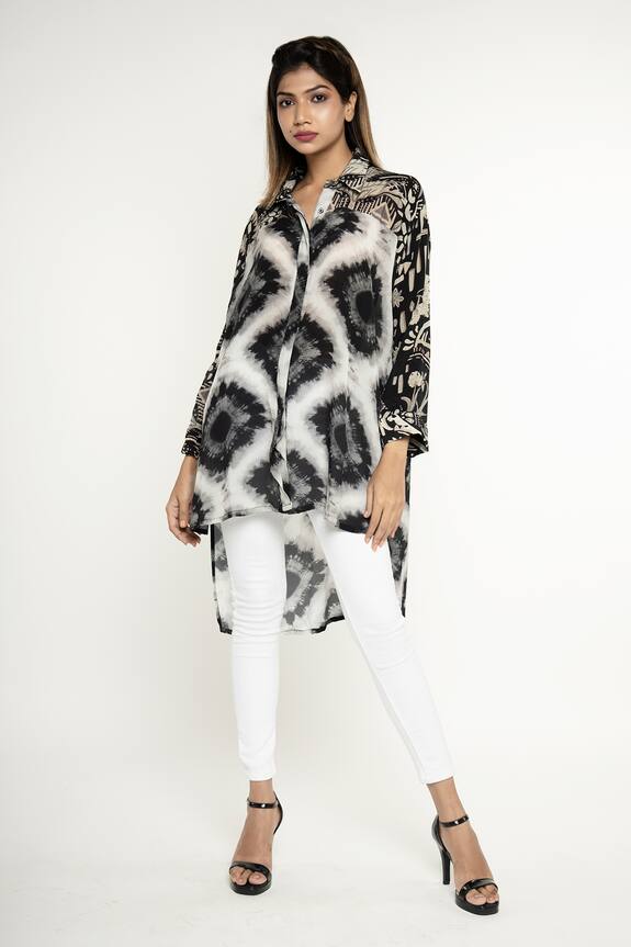 Buy Anmol Kakad Black Crepe Silk Akosa High Low Button Down Shirt