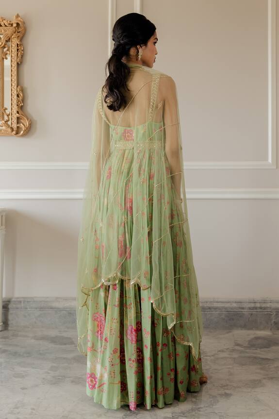 Paulmi and Harsh Green Cotton Silk Floral Print Anarkali And Dupatta Set 2