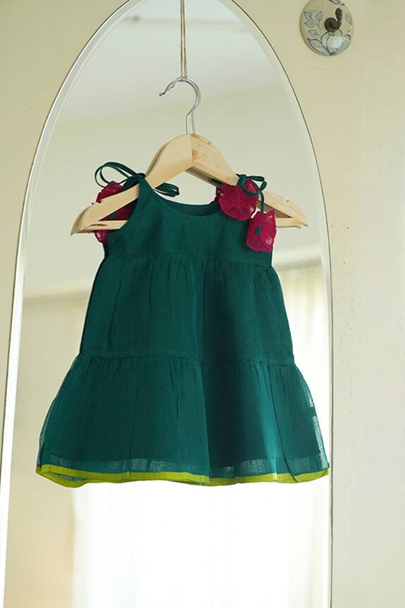 Buy Love The World Today Green Panna Handwoven Tiered Dress For Girls