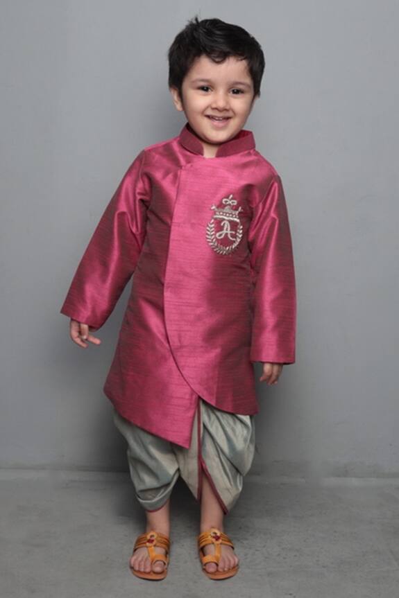 Buy Maaikid Purple Embroidered Kurta And Dhoti Pant Set For Boys Online ...