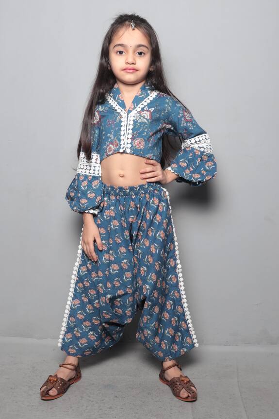 Maaikid Blue Printed Dhoti Pant Set For Girls 0