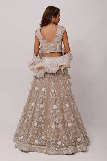 Off White Premium Glossy Lehenga with Embroidery & Foil Work Dupatta