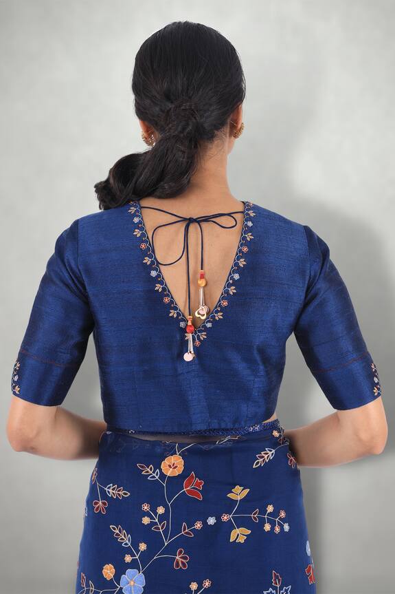 I am Design Blue Raw Silk Floral Embroidered Blouse 2