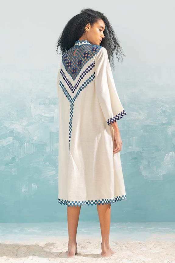 Buy Ikai Ivory Cotton Silk Chanderi Nile Cutwork Circular Dress Online Aza Fashions