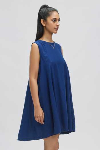 Buy Terra Luna Blue Organic Handloom Cotton Flowy Brunch Dress Online | Aza  Fashions